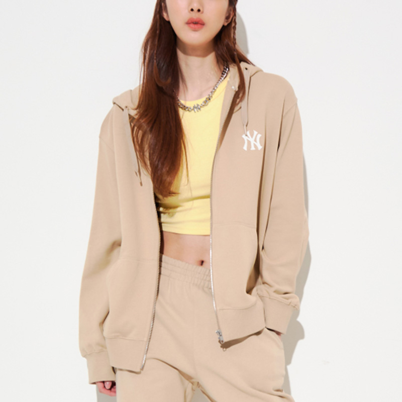 MLB New York Yankees Logo Zip Hoodie Beige Unisex Jacket 3ATRB0421-50BGS 圖 6