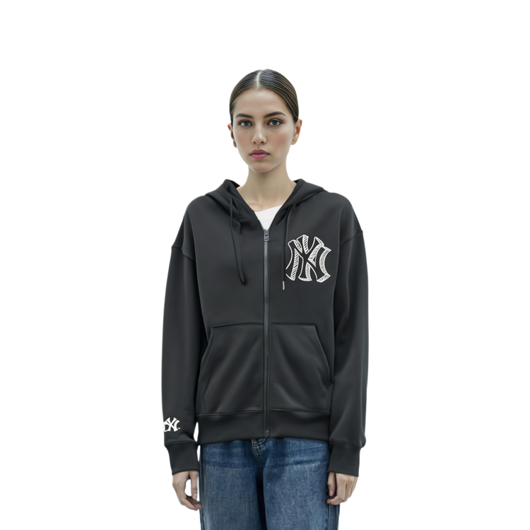 MLB New York Yankees Loose Fit Zip-Up Hoodie Jacket Unisex - Black 3ATRB0334-50CGS 圖 4