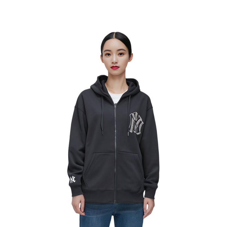 MLB New York Yankees Loose Fit Zip-Up Hoodie Jacket Unisex - Black 3ATRB0334-50CGS 圖 5