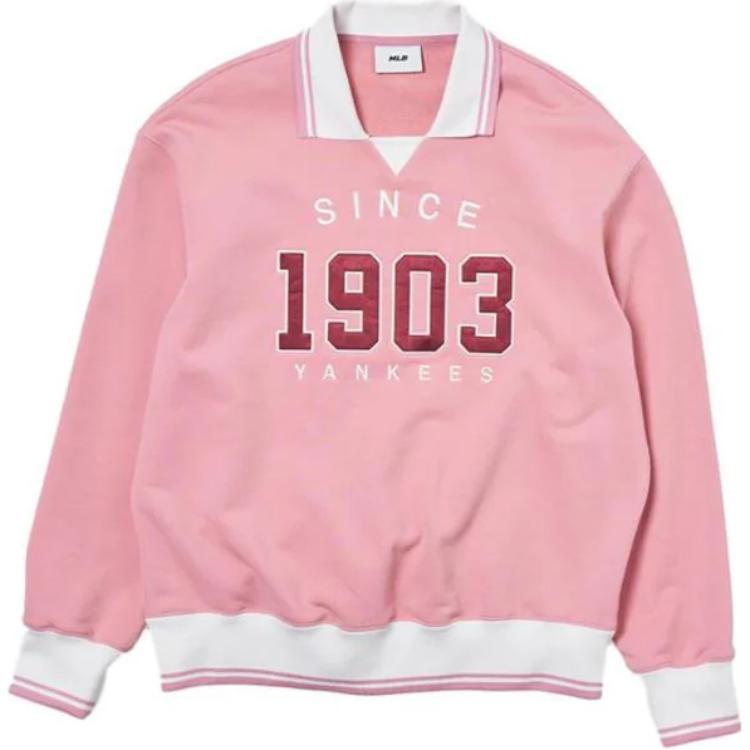 MLB New York Yankees Loose Pullover Retro Crewneck Sweatshirt Pink Unisex 3AMTV0844-50PKM