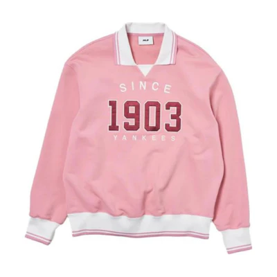 MLB New York Yankees Loose Pullover Retro Crewneck Sweatshirt Pink Unisex 3AMTV0844-50PKM