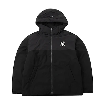 MLB New York Yankees Mega Logo Block Hooded Down Jacket Unisex - Black. 3ADJB0646-50BKS