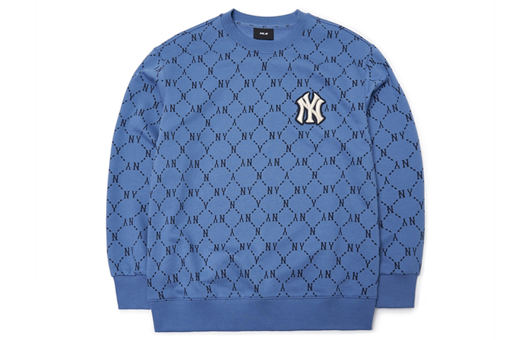 MLB New York Yankees Monogram Crewneck Sweatshirt Blue Unisex Casual 3AMTM0314-50BLD