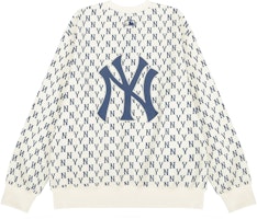 MLB New York Yankees Monogram Logo Crewneck Sweatshirt Cream Unisex. 3AMTM0221-50CRS MLB New York Yankees Monogram Logo Crewneck Sweatshirt Cream Unisex. 3AMTM0221-50CRS