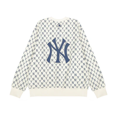 MLB New York Yankees Monogram Logo Crewneck Sweatshirt Cream Unisex. 3AMTM0221-50CRS