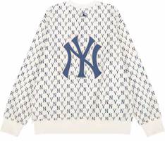 Order MLB 紐約洋基隊滿版標誌Logo奶油色中性版圓領長袖運動衫。 3AMTM0221-50CRS