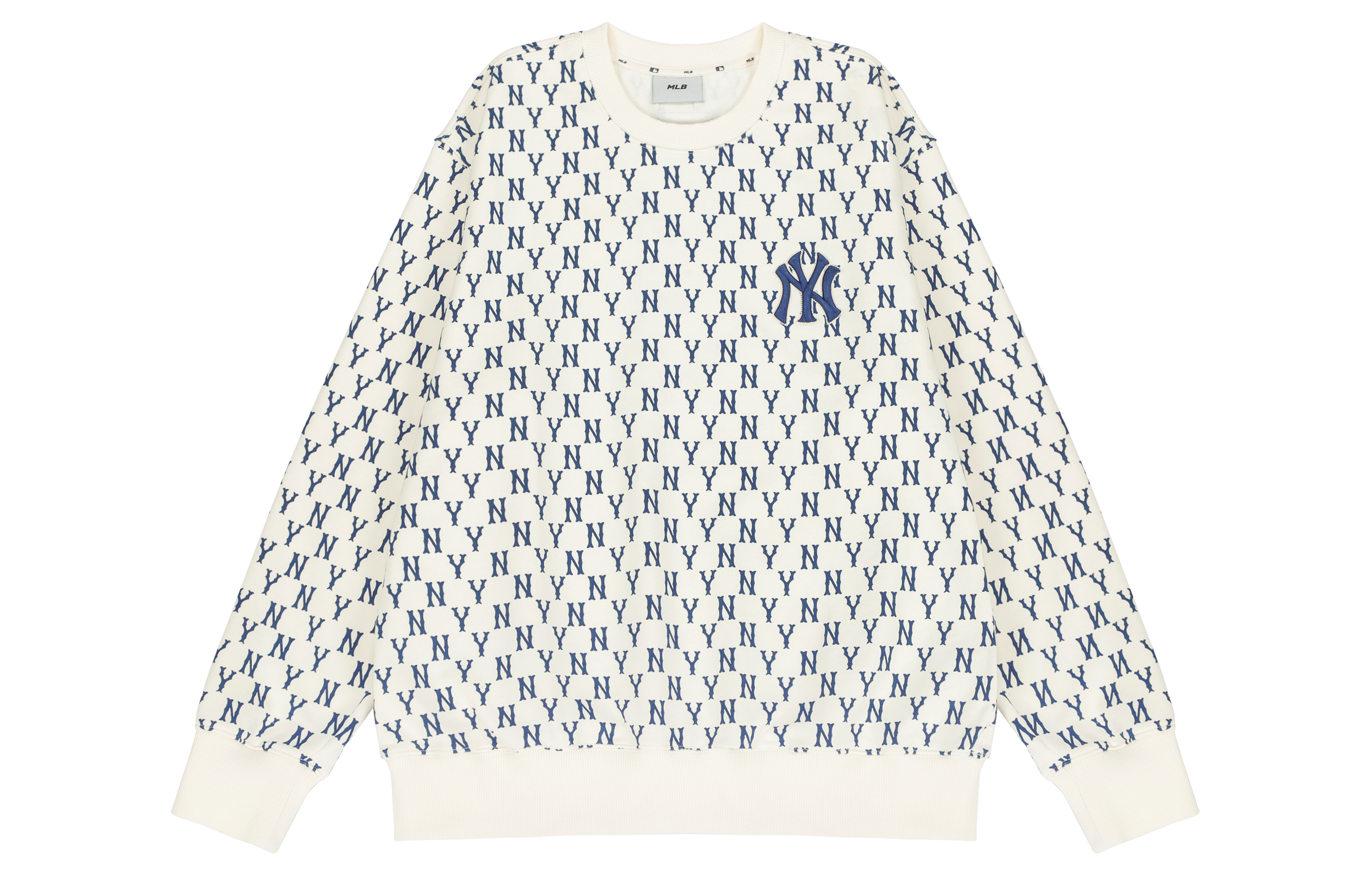 Lookbook Sweater Crewneck MLB New York Yankees Monogram Logo Cream Unisex. 3AMTM0221-50CRS