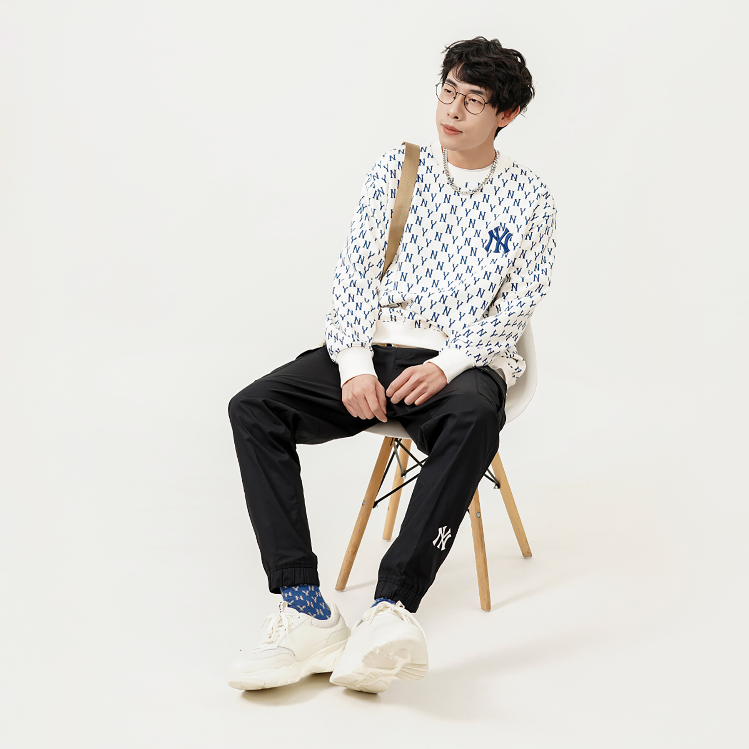 Shop Sweater Crewneck MLB New York Yankees Monogram Logo Cream Unisex. 3AMTM0221-50CRS