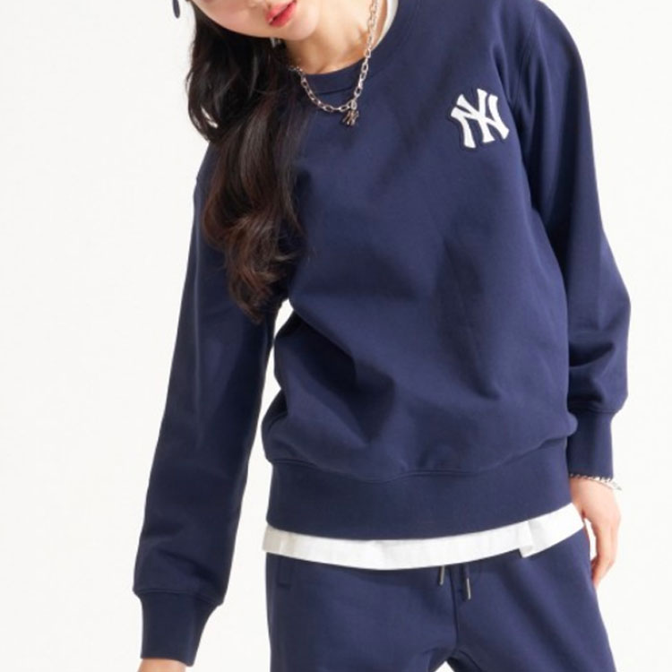 Purchase MLB New York Yankees Monogram Logo Crewneck Sweatshirt Unisex Navy Blue 3AMTM0121-50NYS