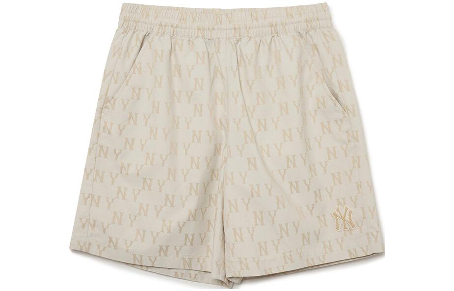 MLB New York Yankees Monogram Logo Print Elastic Waist Shorts Unisex. 3ASMM0233-50IVS