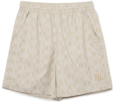 MLB New York Yankees Monogram Logo Print Elastic Waist Shorts Unisex. 3ASMM0233-50IVS MLB New York Yankees Monogram Logo Print Elastic Waist Shorts Unisex. 3ASMM0233-50IVS