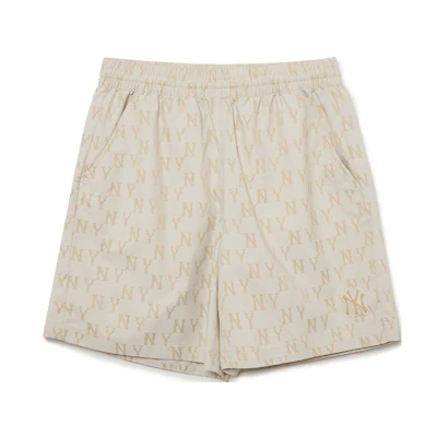 MLB New York Yankees Monogram Logo Print Elastic Waist Shorts Unisex. 3ASMM0233-50IVS