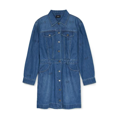 MLB New York Yankees Monogram Polo Button Long Sleeve Dress Women Blue 3FDDM0444-50INS