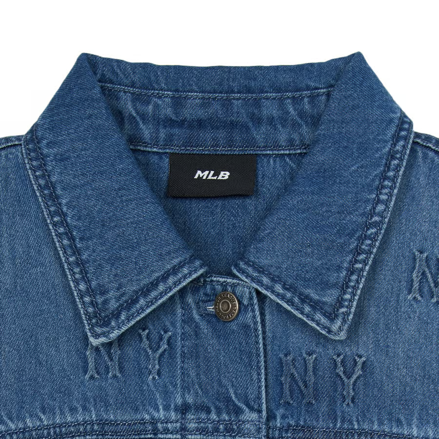 Details for MLB New York Yankees Monogram Polo Button Long Sleeve Dress Women Blue 3FDDM0444-50INS