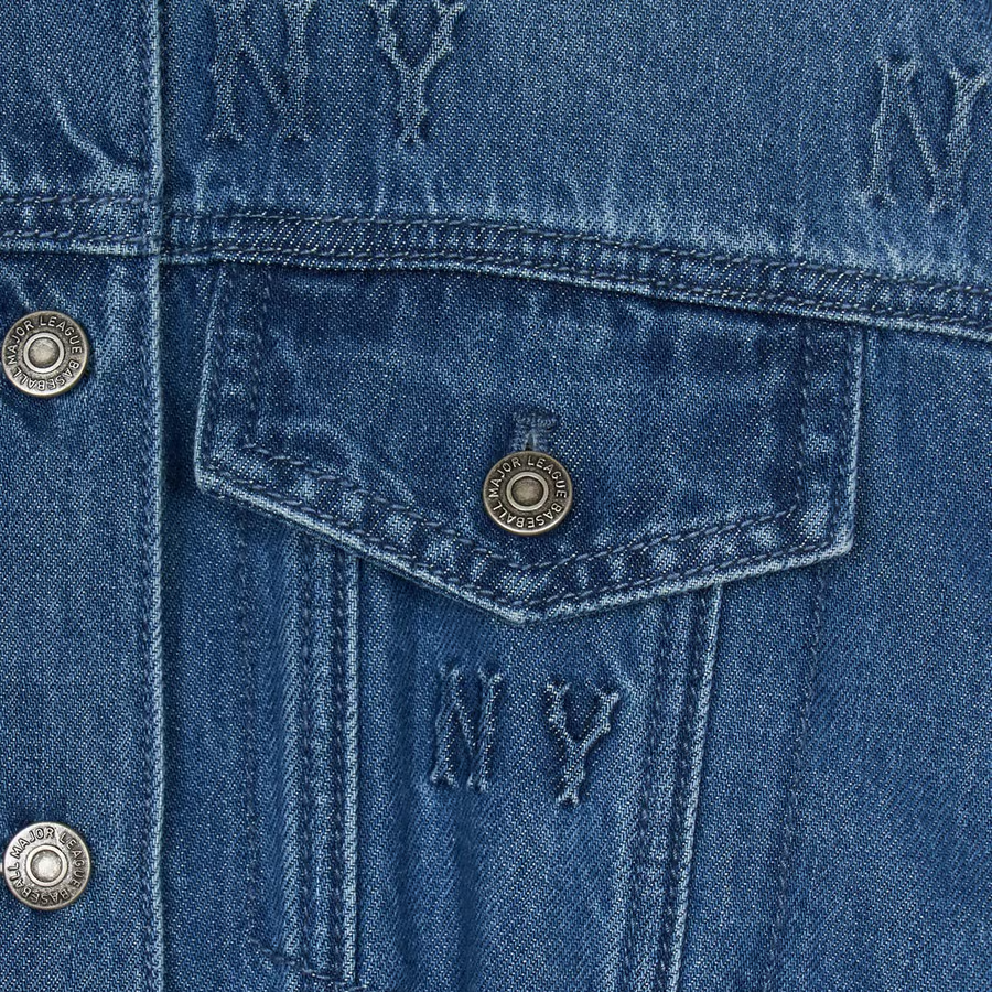 Sizing MLB New York Yankees Monogram Polo Button Long Sleeve Dress Women Blue 3FDDM0444-50INS