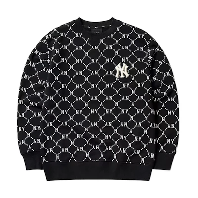 MLB New York Yankees Monogram Print Crewneck Sweatshirt Unisex Black 3AMTM0314-50BKS