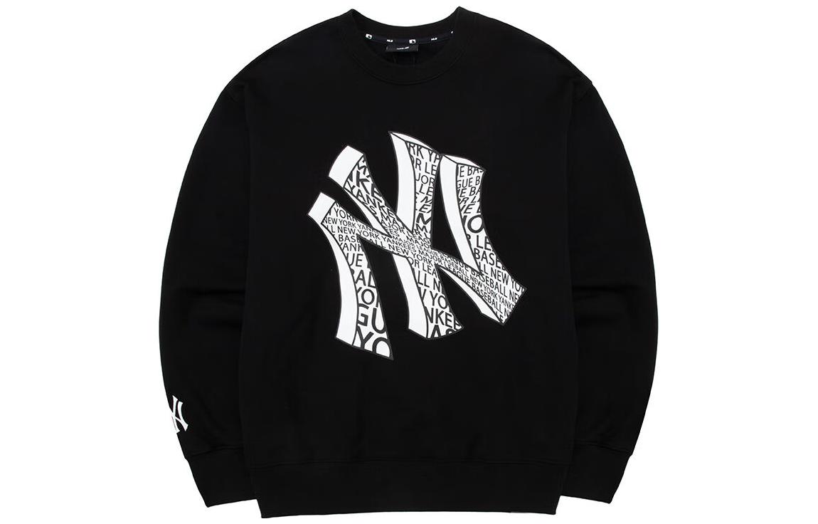 MLB New York Yankees Monogram Print Crewneck Sweatshirt Unisex Black Vintage Style 3AMTU0131-50BKS