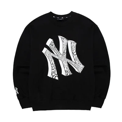 MLB New York Yankees Monogram Print Crewneck Sweatshirt Unisex Black Vintage Style 3AMTU0131-50BKS