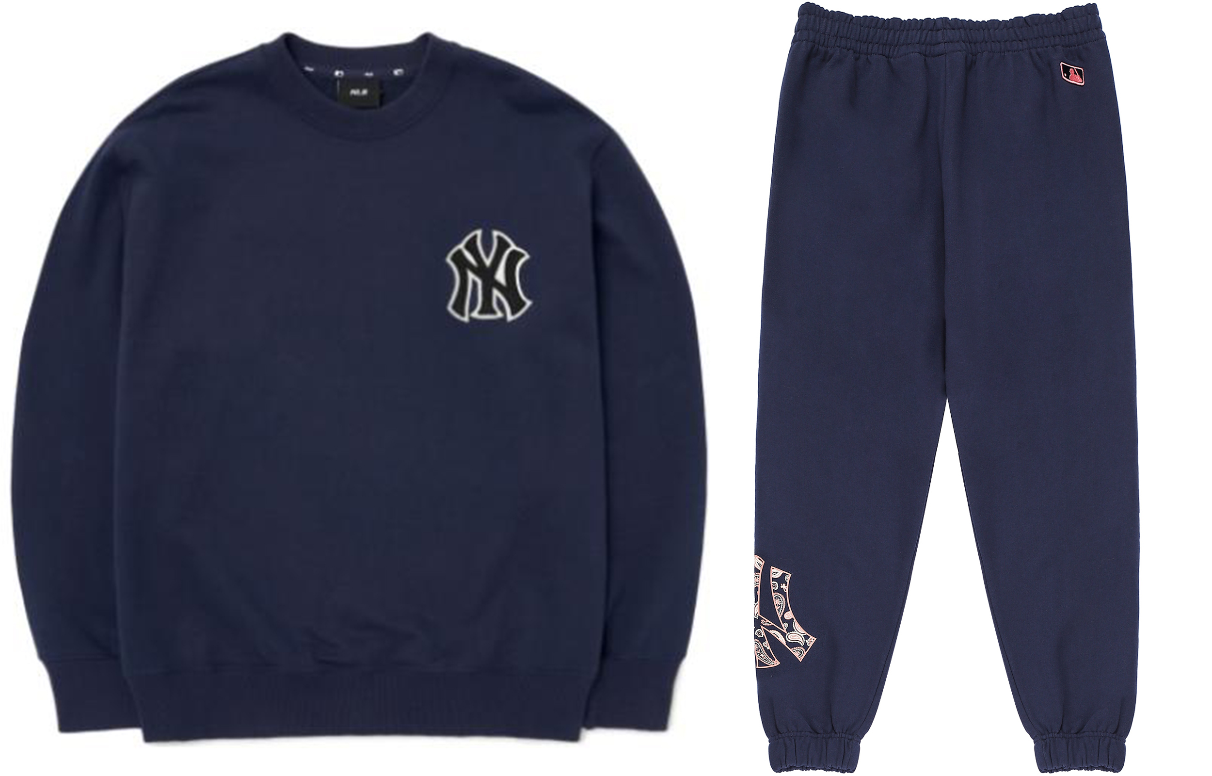Lookbook MLB纽约洋基队深蓝字母印花男女同款运动套装卫衣长裤组合。 3APTI0126-50NYD3AMTI0126-50NYD