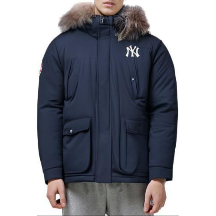 Shop MLB New York Yankees Jaket Puffer Pendek Navy Patch Logo Unisex 31DJCH061-150N