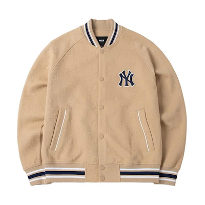 MLB New York Yankees Patchwork Logo Retro Varsity Embroidered Jacket Khaki Men 3AJPM0441-50SAD