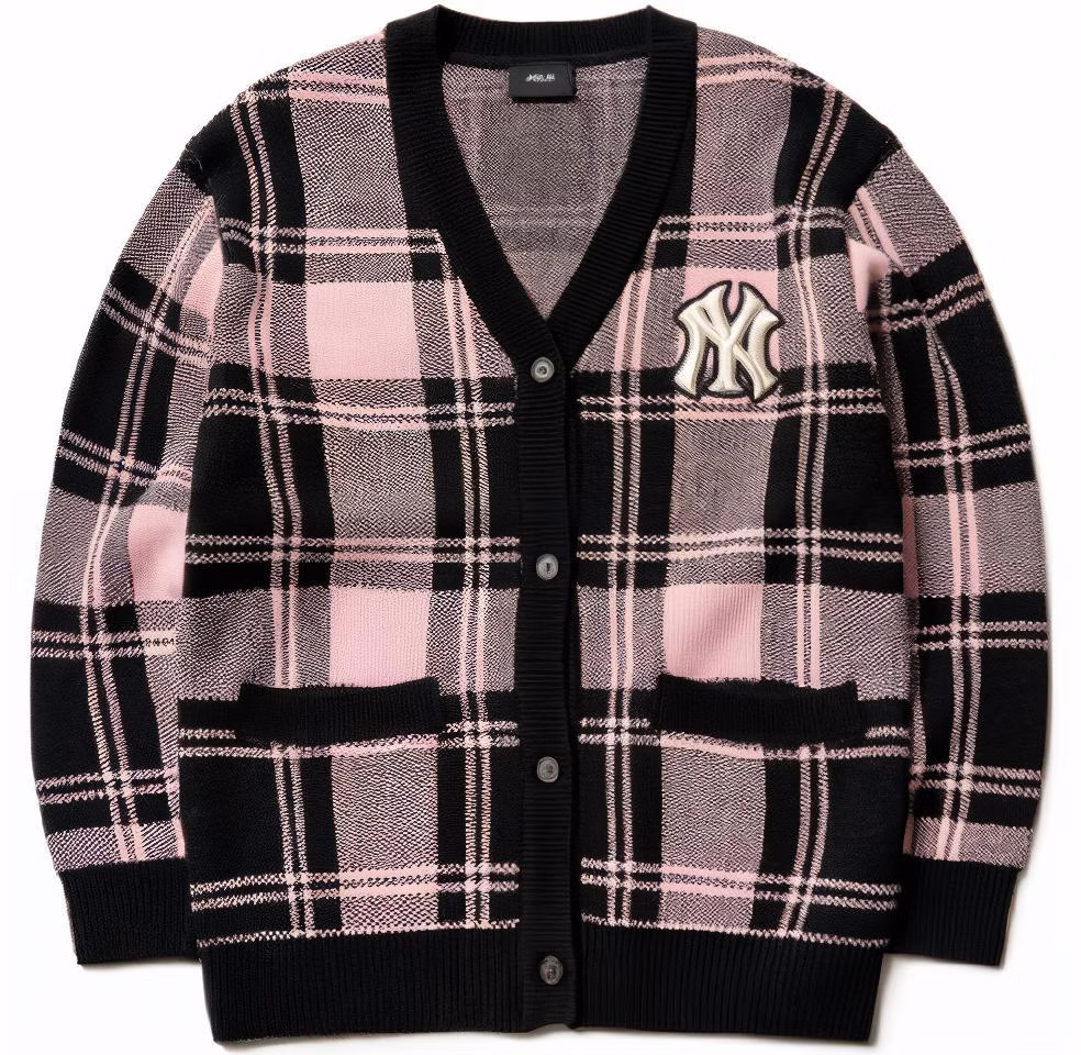 mlb-new-york-yankees-pink-plaid-logo-knit-cardigan-sweater-unisex-3-akt-00214-50-pks