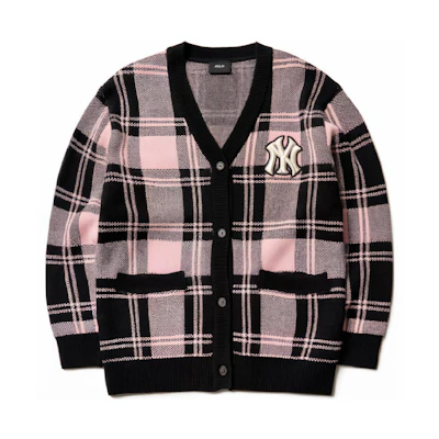 MLB New York Yankees Pink Plaid Logo Knit Cardigan Sweater Unisex. 3AKT00214-50PKS