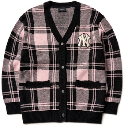 MLB New York Yankees Pink Plaid Logo Knit Cardigan Sweater Unisex. 3AKT00214-50PKS Order MLB New York Yankees Pink Plaid Logo Knit Cardigan Sweater Unisex. 3AKT00214-50PKS