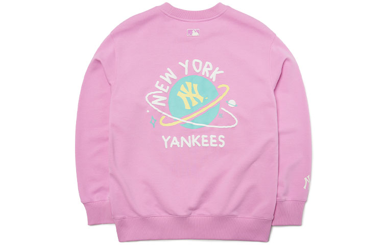 MLB New York Yankees Pink Planet Letter Print Crewneck Sweatshirt Unisex 3AMTL0121-50PKS