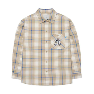 MLB New York Yankees Plaid Long-Sleeve Casual Shirt Unisex - Khaki. 3AWS00221-50BGS
