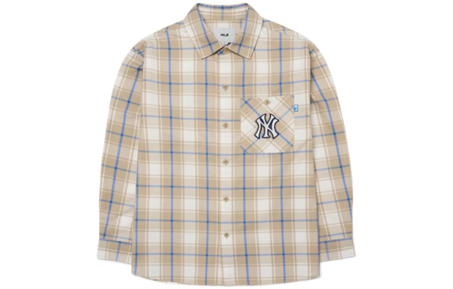Order Camisa Casual Unisex de Manga Larga a Cuadros MLB New York Yankees - Caqui. 3AWS00221-50BGS