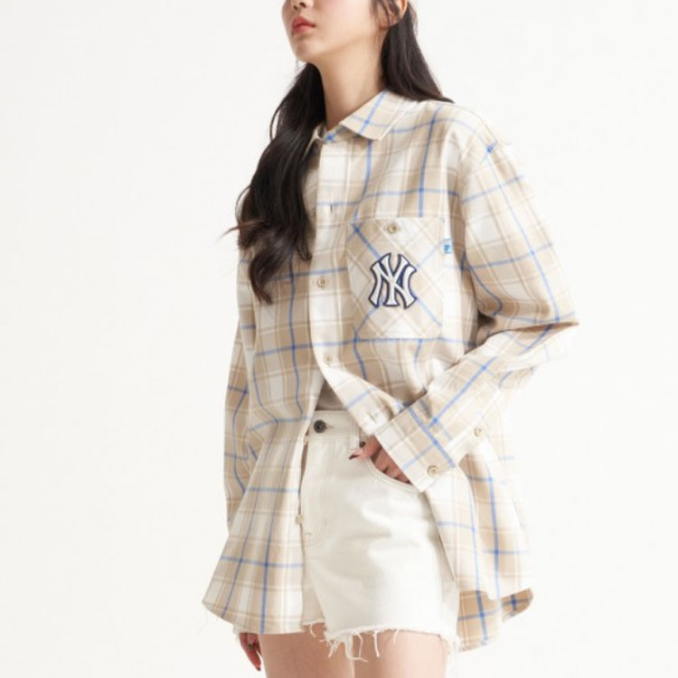 Purchase Camisa Casual Unisex de Manga Larga a Cuadros MLB New York Yankees - Caqui. 3AWS00221-50BGS