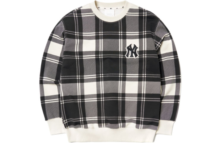 MLB New York Yankees Plaid Loose Crewneck Sweatshirt Unisex Black 3AMTC2114-50CRS