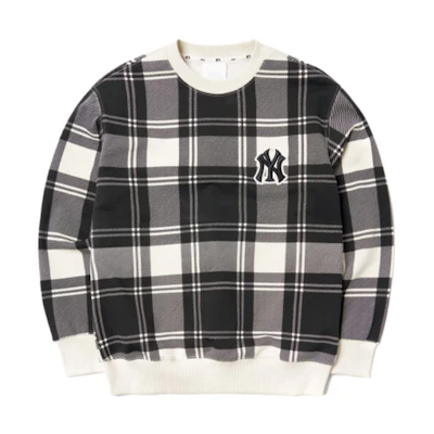 MLB New York Yankees Plaid Loose Crewneck Sweatshirt Unisex Black 3AMTC2114-50CRS