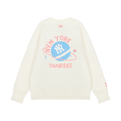 MLB New York Yankees Planet Letter Print Sweatshirt Cream White Unisex 3AMTL0121-50CRS