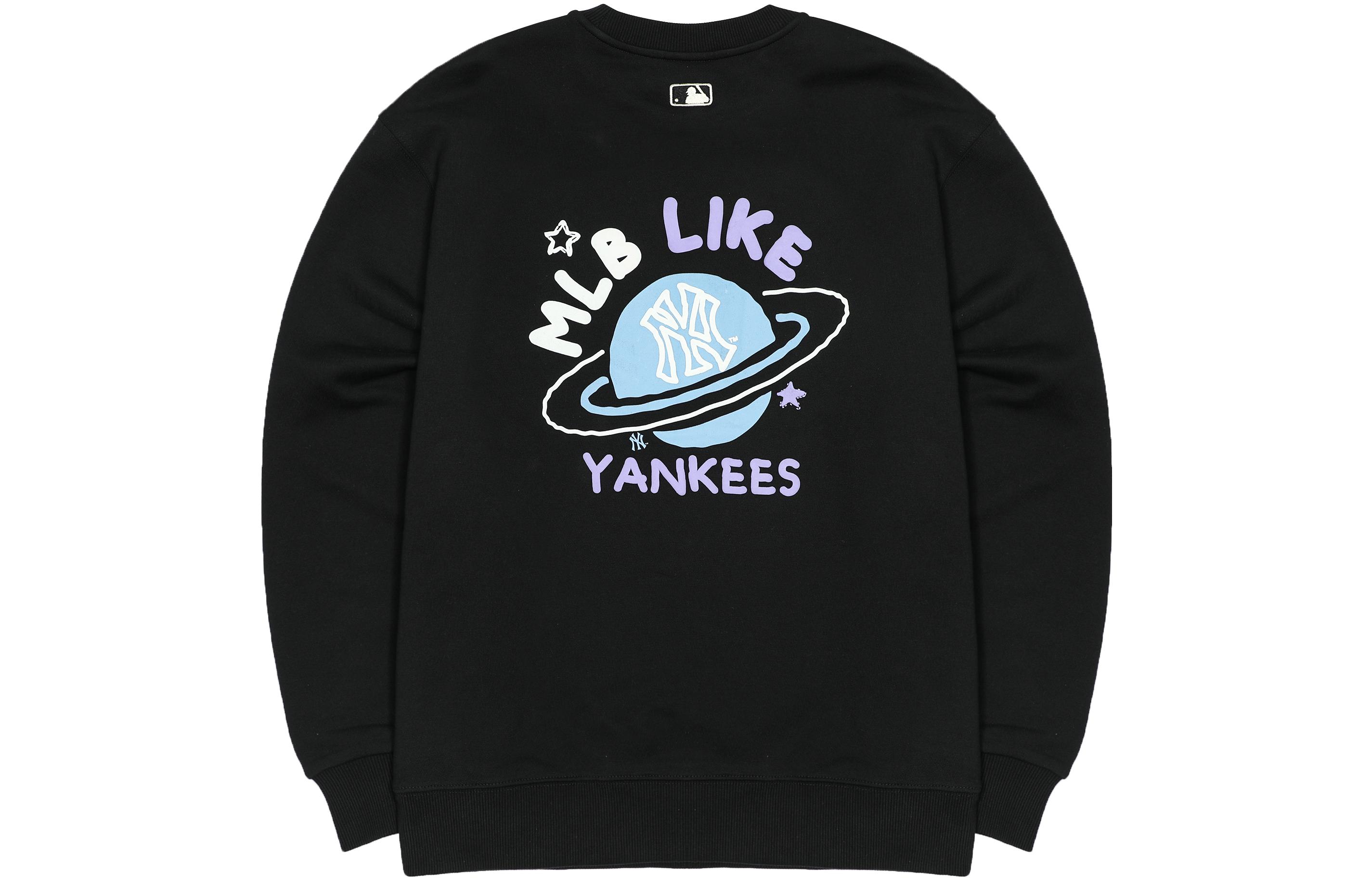MLB New York Yankees Planet Print Crewneck Sweatshirt Unisex Black 3AMTL0114-50BKS