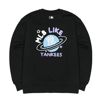 MLB New York Yankees Planet Print Crewneck Sweatshirt Unisex Black 3AMTL0114-50BKS