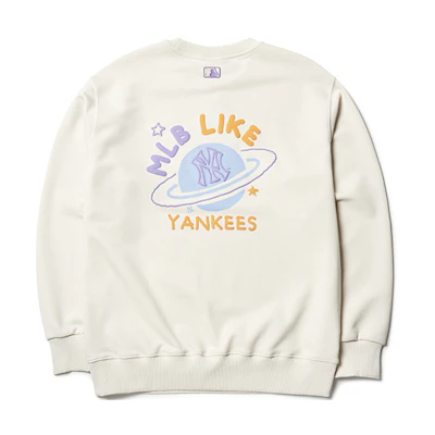 MLB New York Yankees Planet Print Crewneck Sweatshirt Unisex Off-White Retro Style 3AMTL0114-50CRS