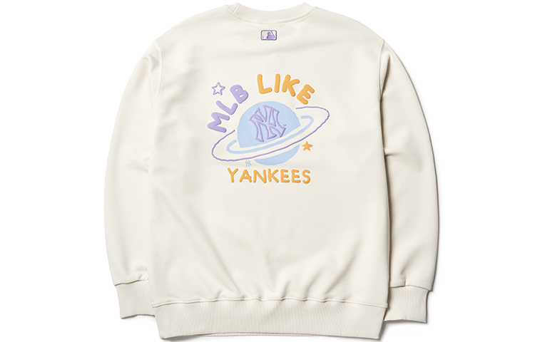 MLB New York Yankees Planet Print Crewneck Sweatshirt Unisex Off-White Retro Style 3AMTL0114-50CRS 圖 2