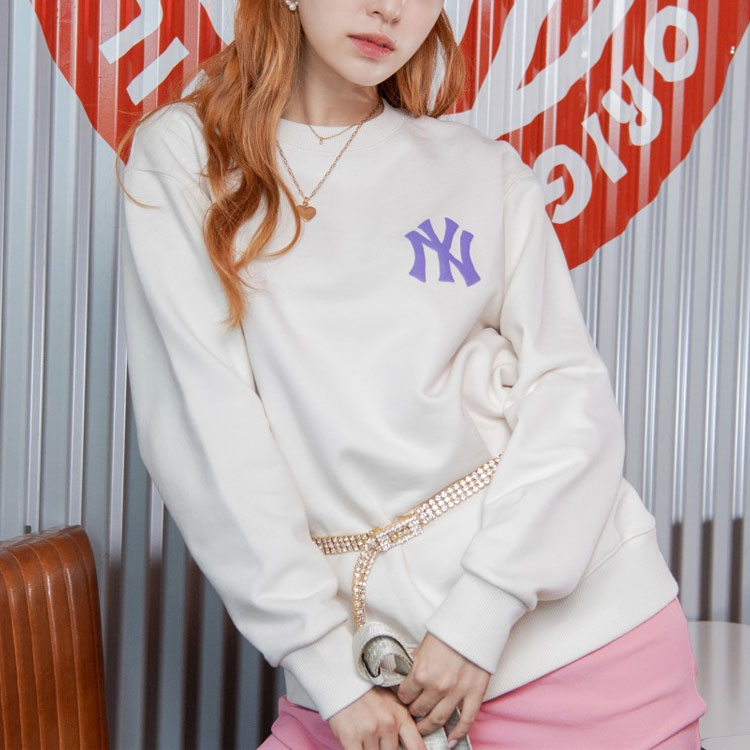 MLB New York Yankees Planet Print Crewneck Sweatshirt Unisex Off-White Retro Style 3AMTL0114-50CRS 圖 4