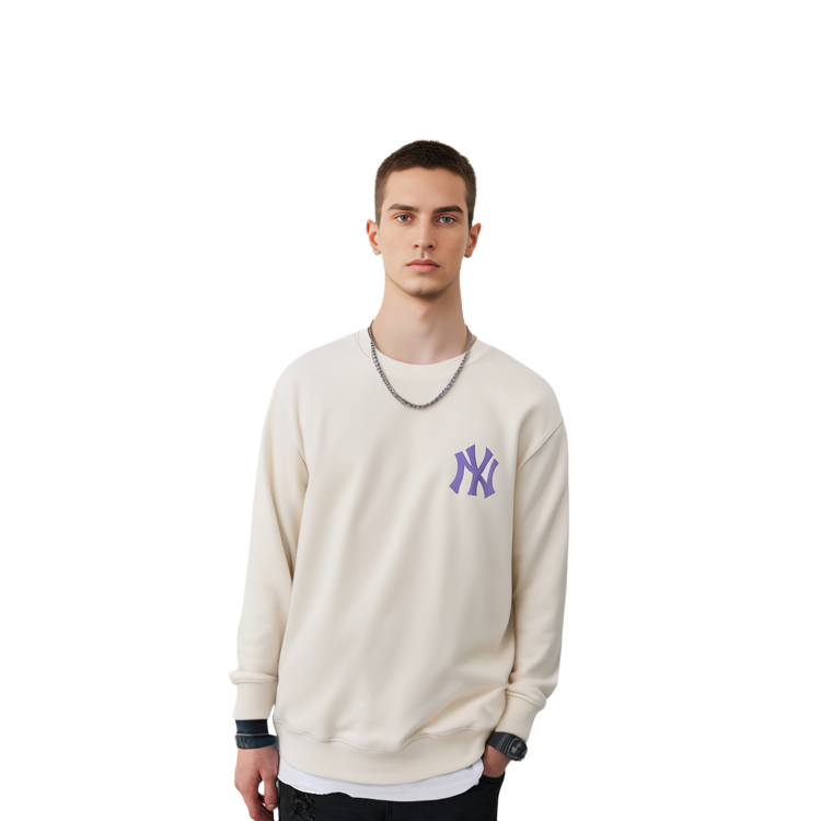 MLB New York Yankees Planet Print Crewneck Sweatshirt Unisex Off-White Retro Style 3AMTL0114-50CRS 圖 8