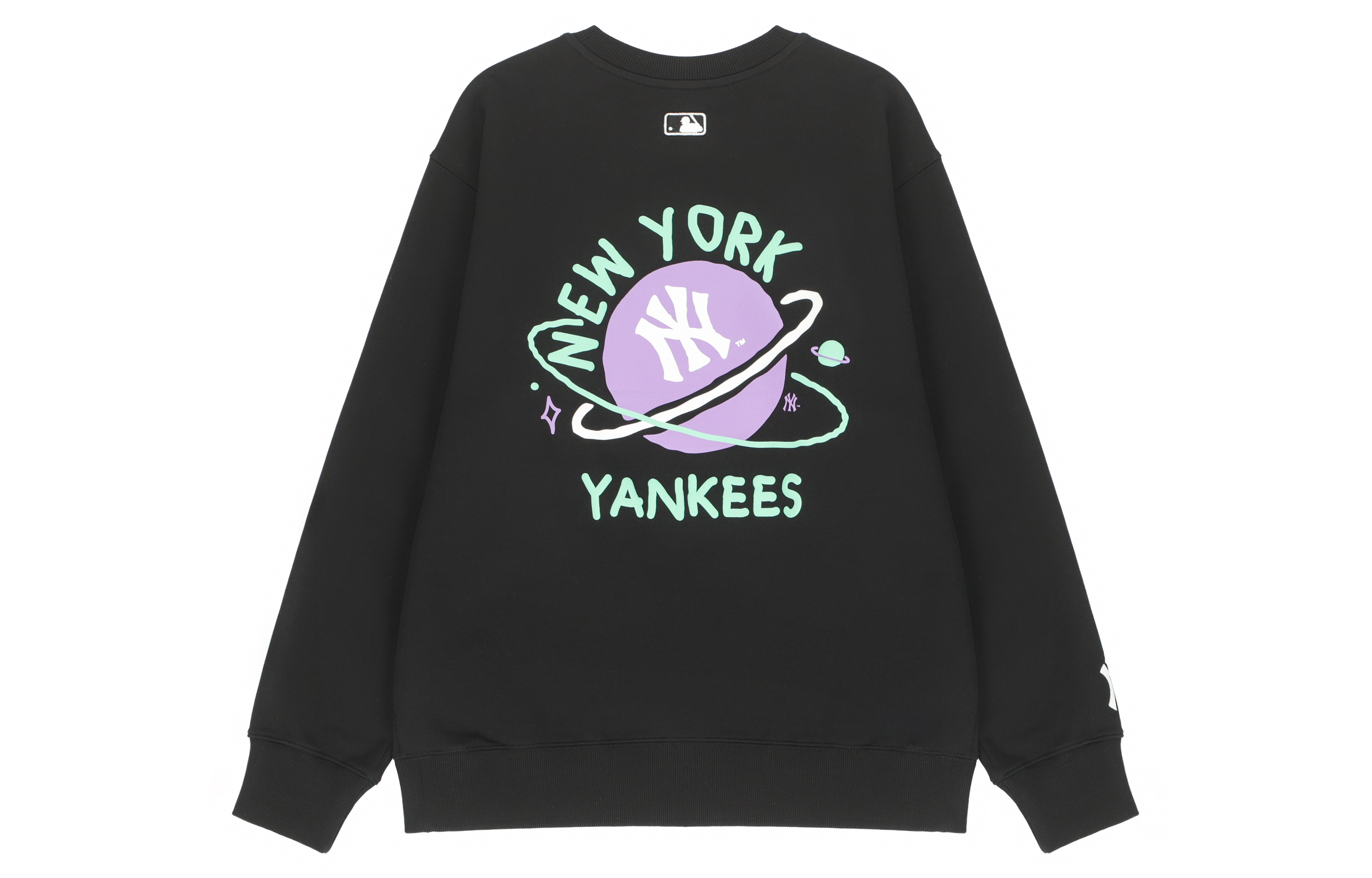 MLB New York Yankees Planet Print Long Sleeve Sweatshirt Unisex Black. 3AMTL0121-50BKS