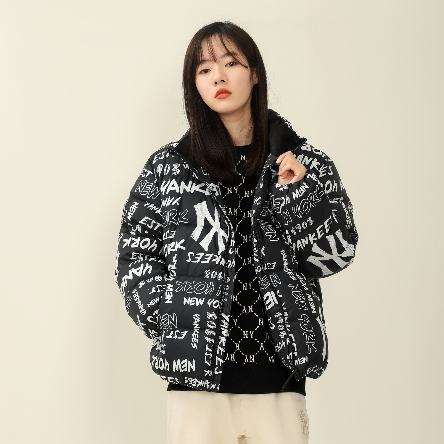 Purchase MLB 紐約洋基印花黑色羽絨外套 冬季男女款 3ADJN0316-50BKS