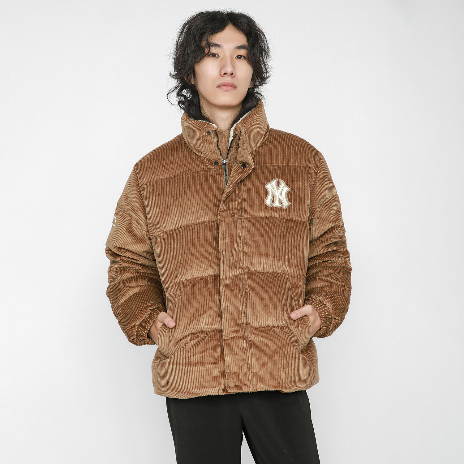 Shop MLB New York Yankees Quilted Down Jacket Beige Unisex Winter Warm Coat. 3ADJC0116-50BGD
