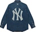Buy MLB ニューヨーク・ヤンキース レトロデニムロゴ オーバーサイズシャツ ユニセックス ブルー 3AWSN1014-50BLS