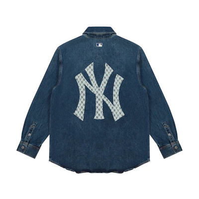 MLB New York Yankees Retro Denim Logo Oversized Shirt Unisex Blue 3AWSN1014-50BLS