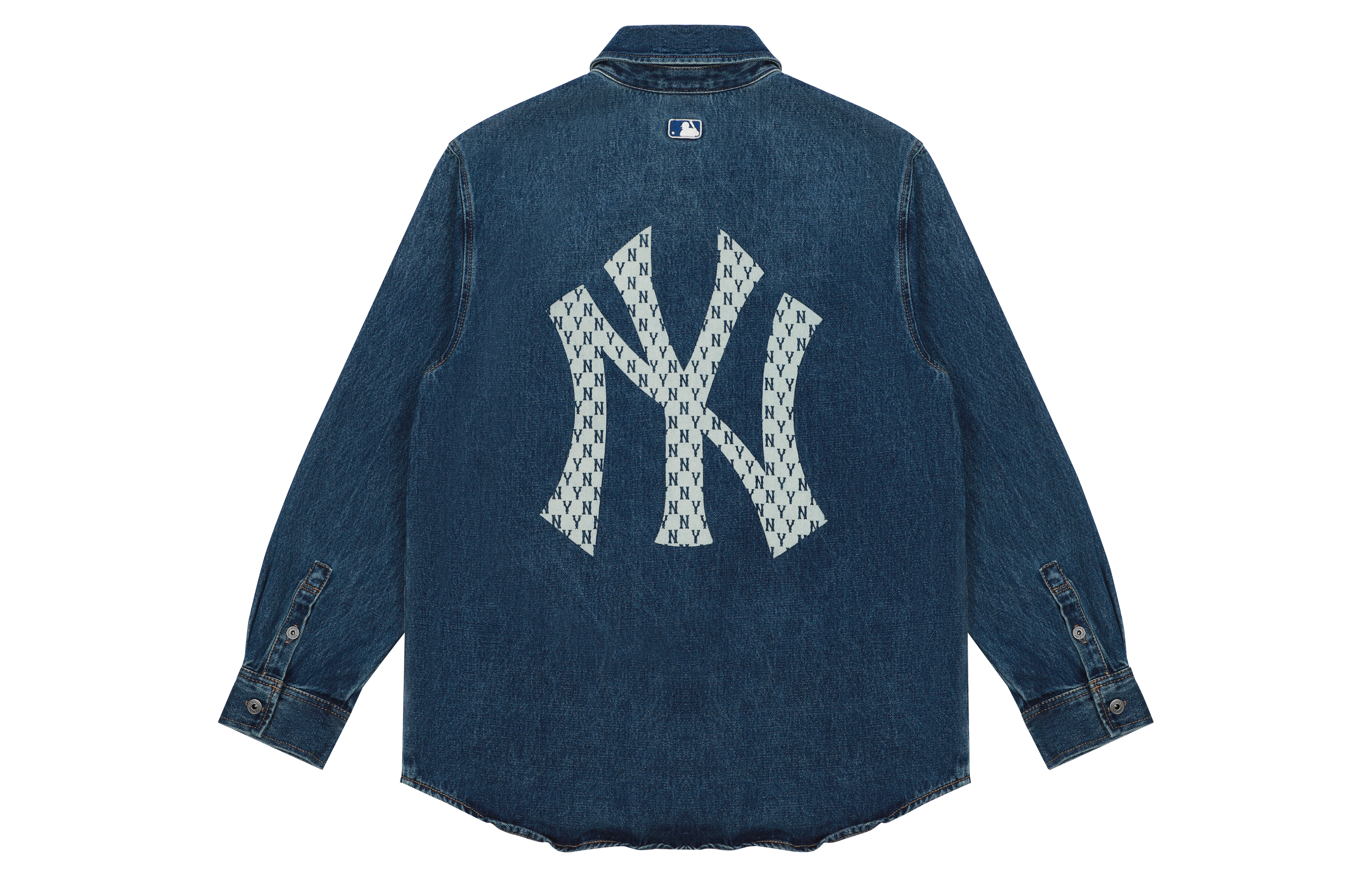 Order MLB ニューヨーク・ヤンキース レトロデニムロゴ オーバーサイズシャツ ユニセックス ブルー 3AWSN1014-50BLS