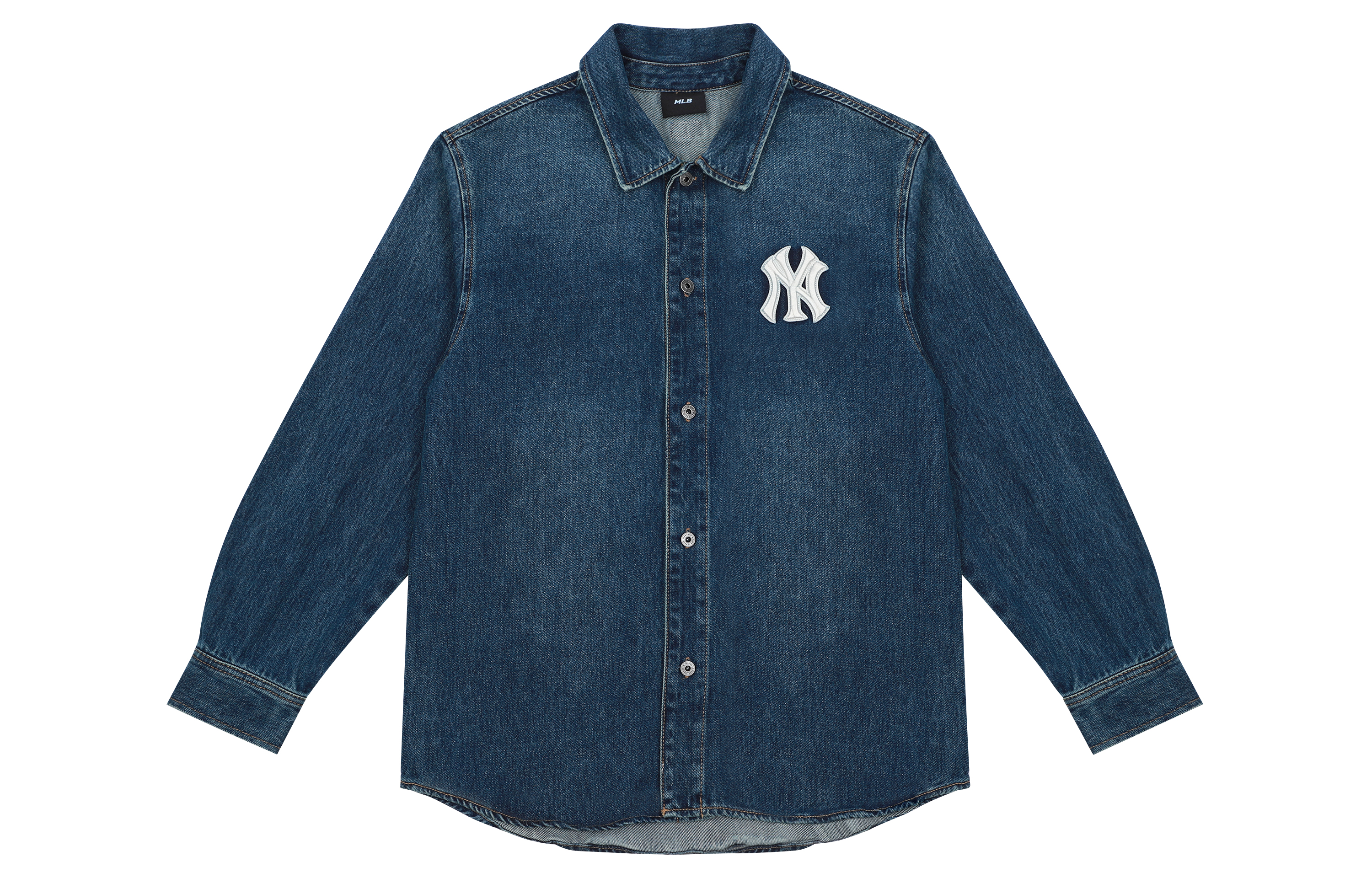 Lookbook MLB ニューヨーク・ヤンキース レトロデニムロゴ オーバーサイズシャツ ユニセックス ブルー 3AWSN1014-50BLS