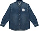Lookbook MLB ニューヨーク・ヤンキース レトロデニムロゴ オーバーサイズシャツ ユニセックス ブルー 3AWSN1014-50BLS