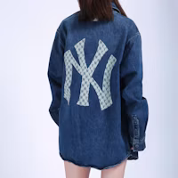 Purchase MLB 紐約洋基復古牛仔logo寬鬆男女版襯衫 藍色 3AWSN1014-50BLS
